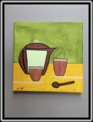 Tea Time, Acrylic on canvas, mask tape, 30,0 cm x 30,0 cm                     