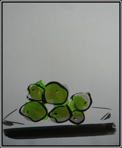 Apple Plate   chinese ink, acrylic   30 cm x 21 cm
